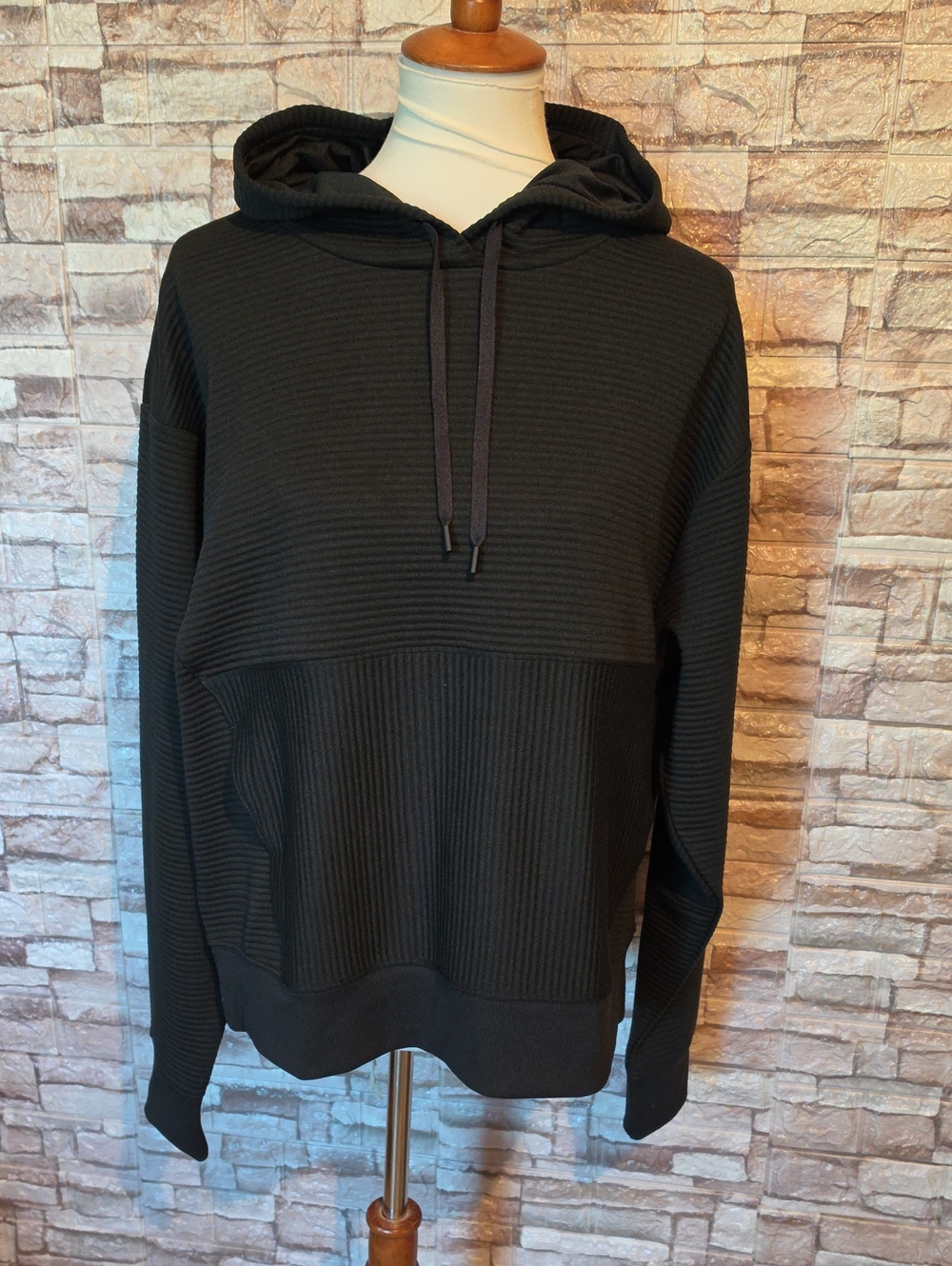 DSG Black Ribbed Pullover Hoodie Soft Ottoman Brand New